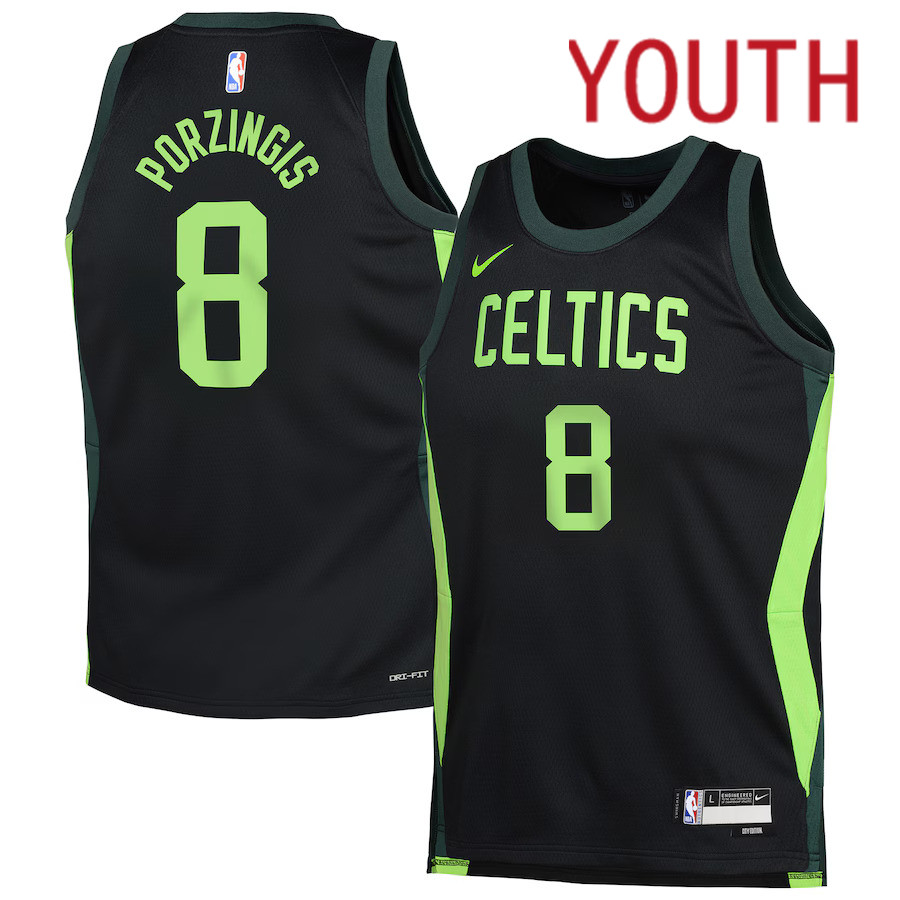 Youth Boston Celtics 8 Kristaps Porzingis Nike Black City Edition 2024-25 Swingman Player NBA Jersey